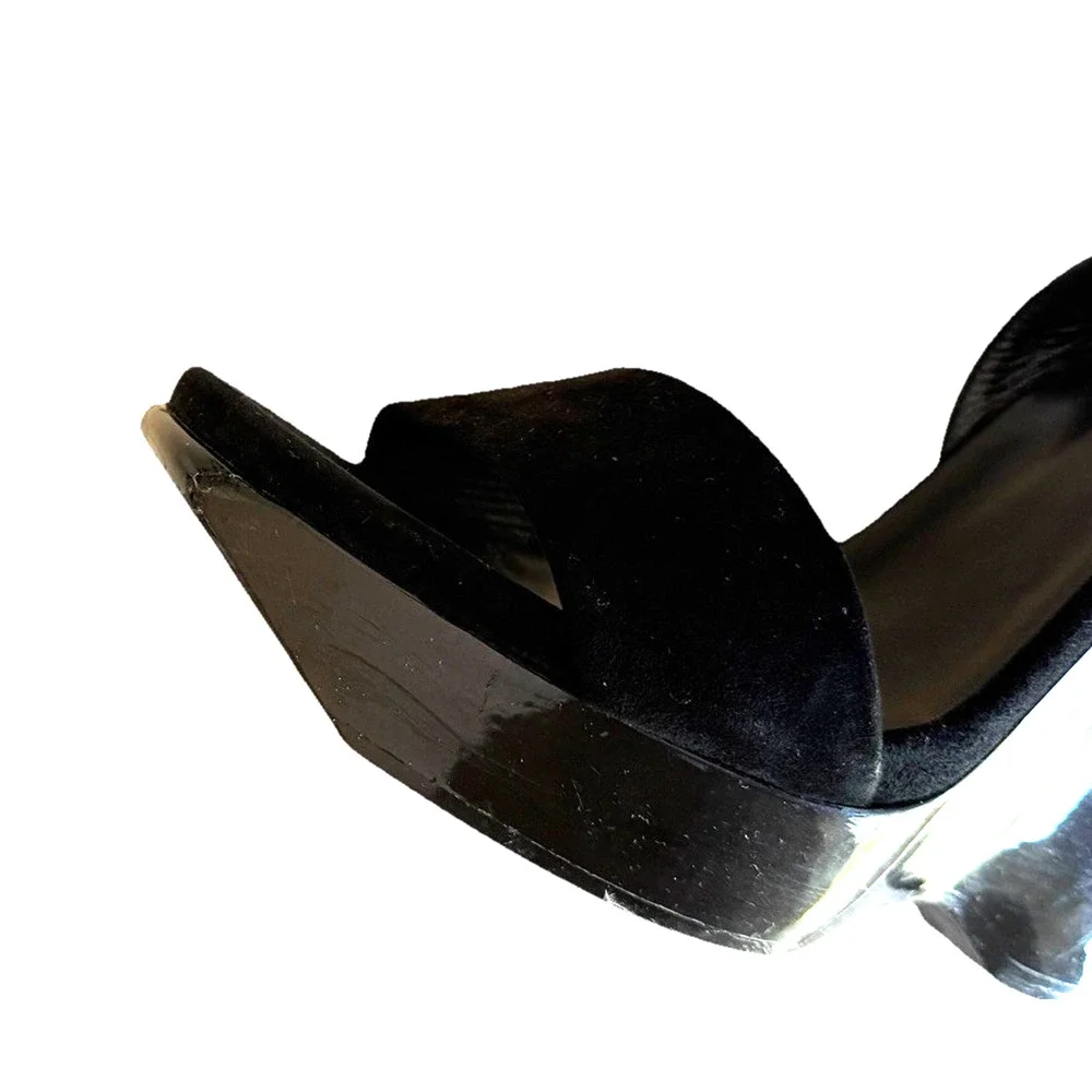 YSL Saint Laurent 2010s Era Lacquered Wedges Suede Wood Heel Black Heels Damage - Picture 12 of 16